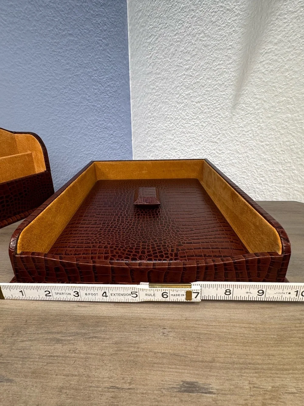 Vintage BEY-BERK Croco Leather 3-Piece Desk Set Gold Suede Lined Organizer